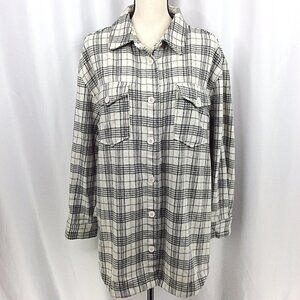 YMI Flannel Shirt Jacket Shacket Women's Size Large White Black Beige Plaid